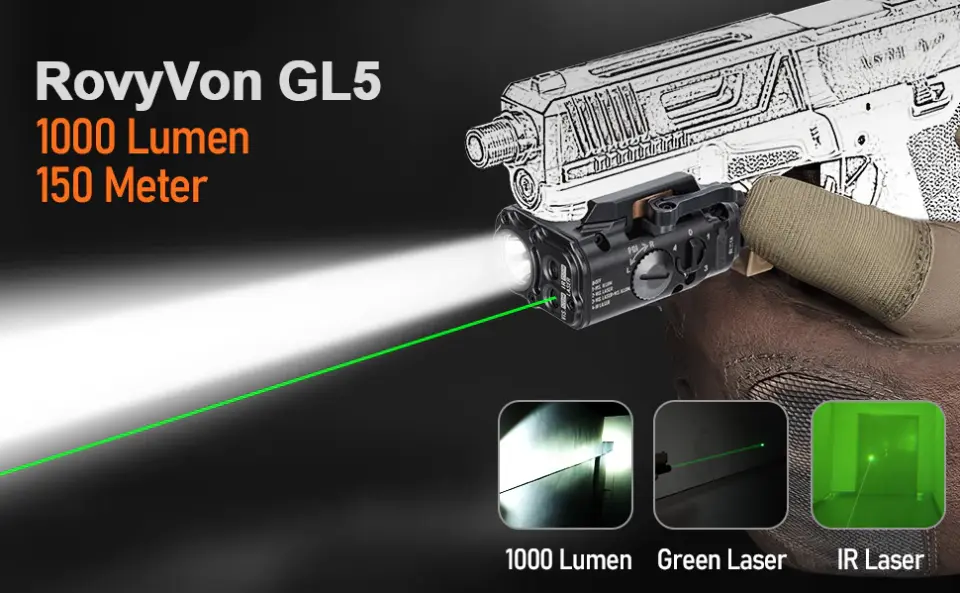 RovyVon GL5 1000 Lümen USB-C Şarjlı Taktik Fener ve Lazer