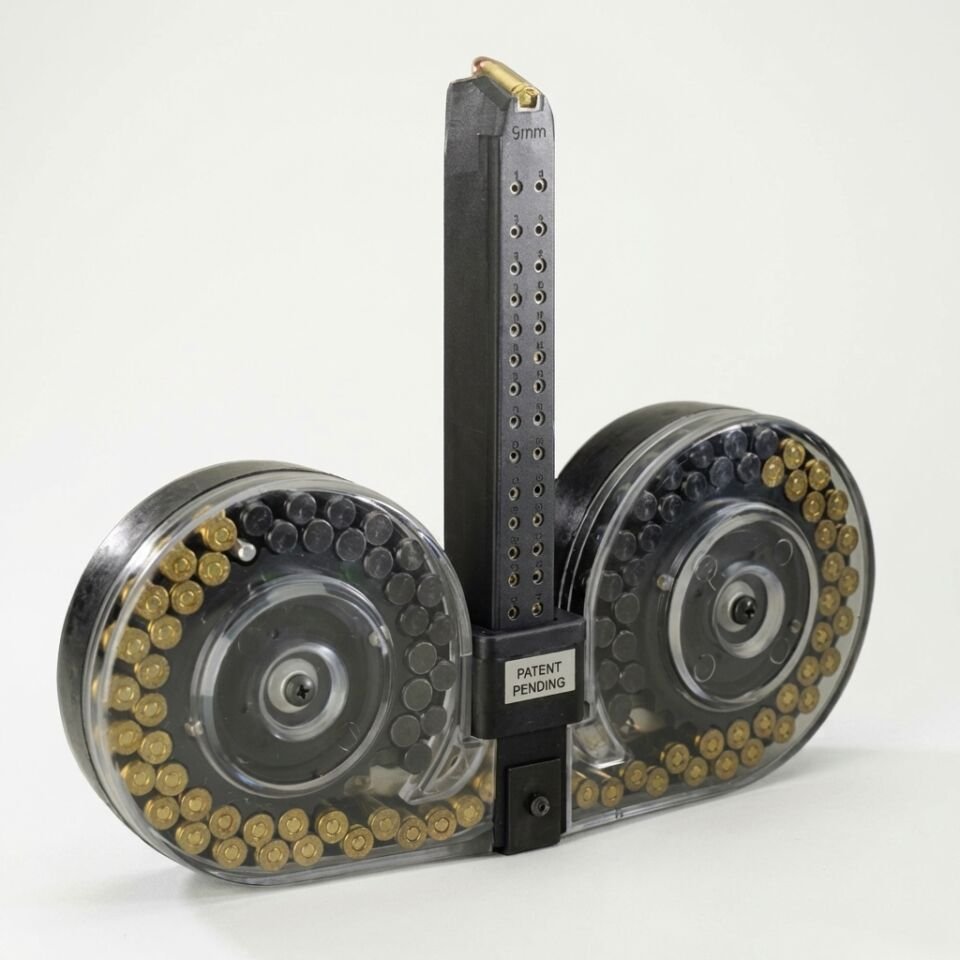 Glock Uyumlu 9mm 100+1 Kapasiteli İkiz Tamburalı (Dual Drum) Taktik Şarjör