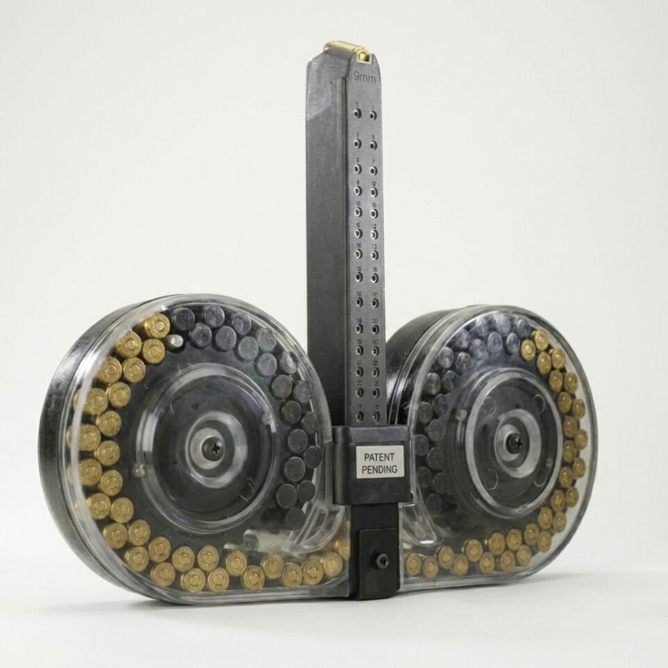 Glock Uyumlu 9mm 100+1 Kapasiteli İkiz Tamburalı (Dual Drum) Taktik Şarjör