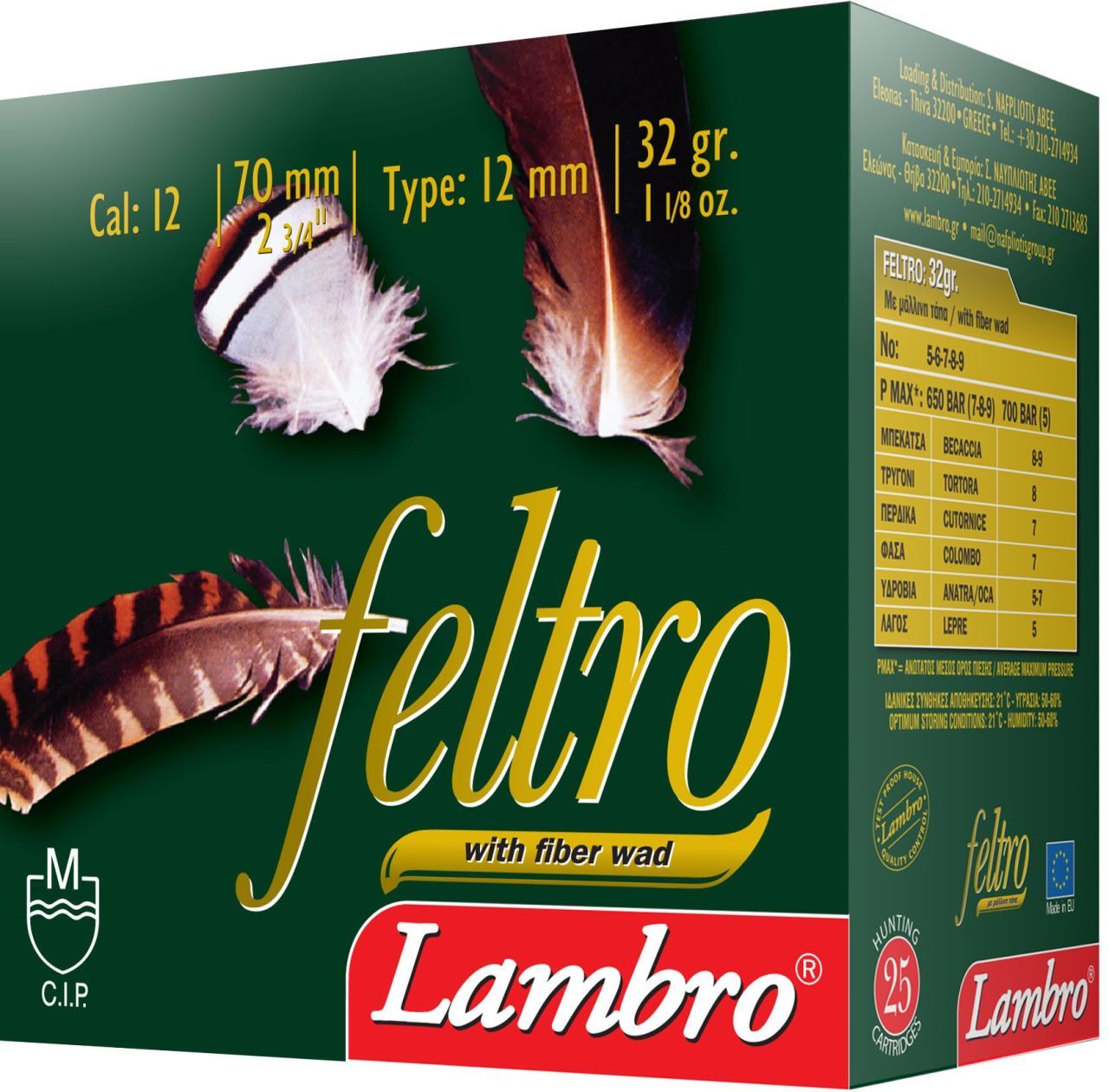 LAMBRO FELTRO 32 GR. KEÇE TAPA AV FİŞEĞİ  12 CAL.