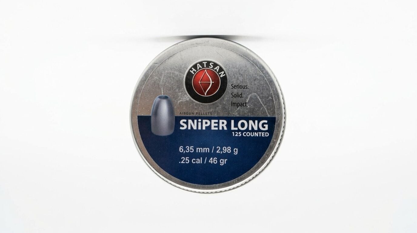 Hatsan Sniper Long 6,35 mm Havalı Saçma - kutu kapağı; 125 adet, 6,35 mm, 2,98 g / 46 grain baskısı