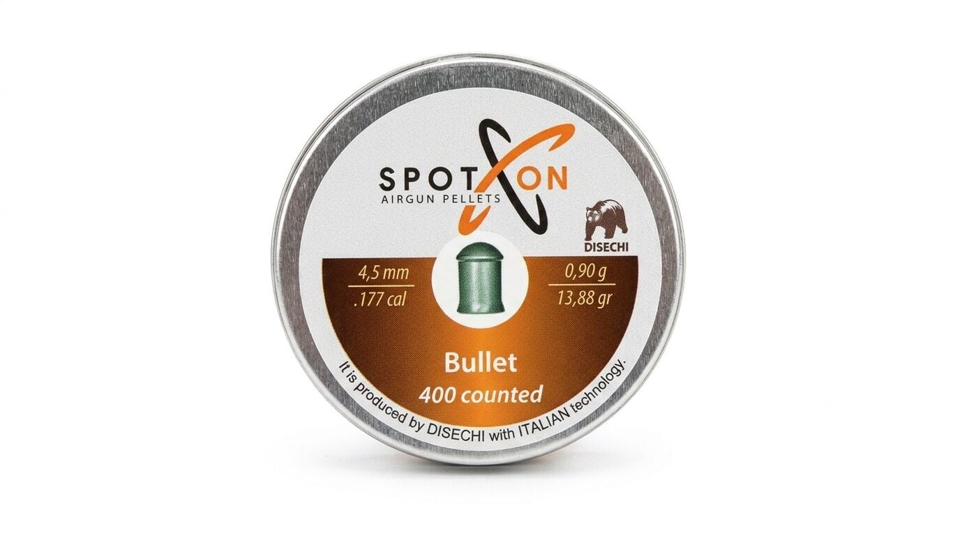 Spoton Bullet 4,5 mm Havalı Saçma - kutu etiketi; 400 adet, 4,5 mm, 0,90 g / 13,88 grain