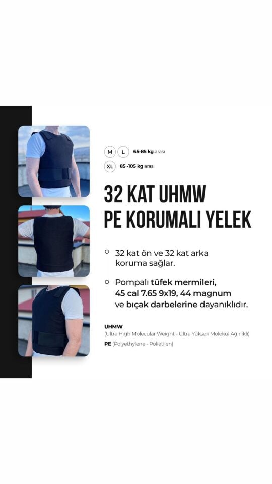 32 Kat UHMW-PE Korumalı Taktik Yelek (M/L – XL / Siyah)