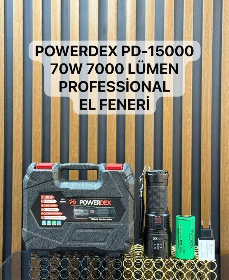 Powerdex PD-15000 Şarj Edilebilir Profesyonel El Feneri 70W 7000 Lümen