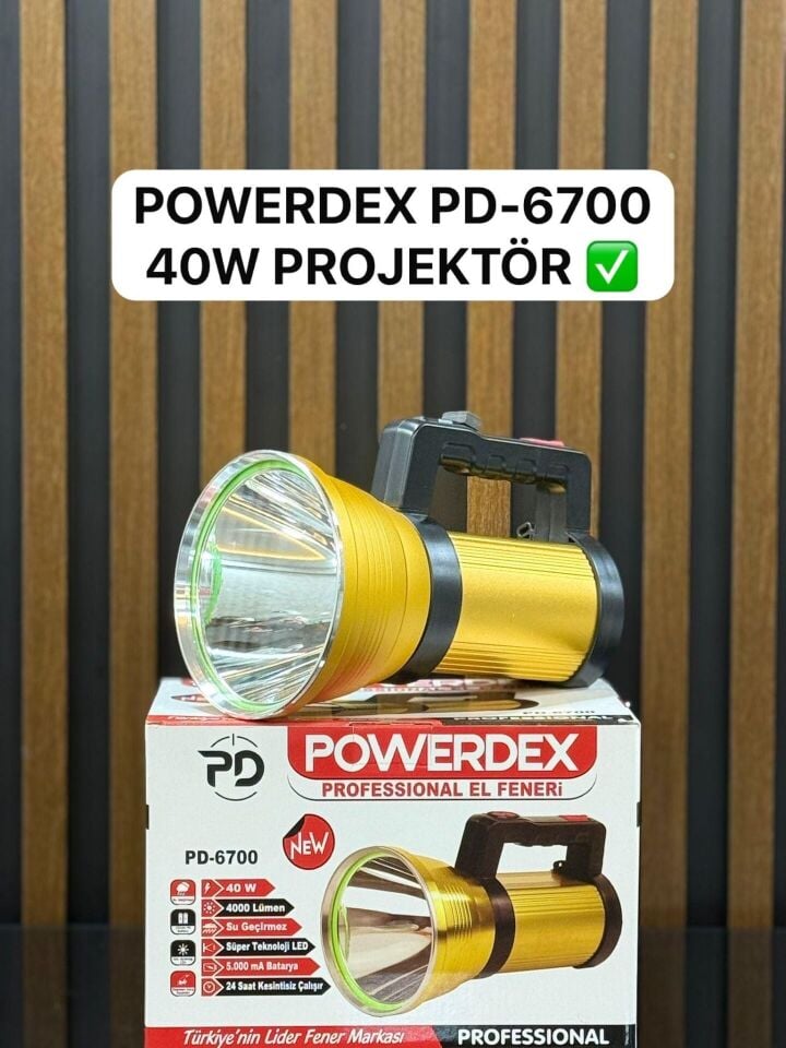 Powerdex PD-6700 Şarj Edilebilir Profesyonel El Feneri Projektör 40W 4000 Lümen