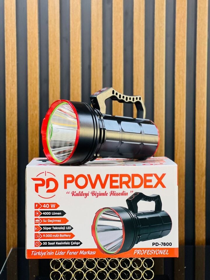 Powerdex PD-7800 Şarj Edilebilir Profesyonel El Feneri 40W 4000 Lümen Powerbank IPX5