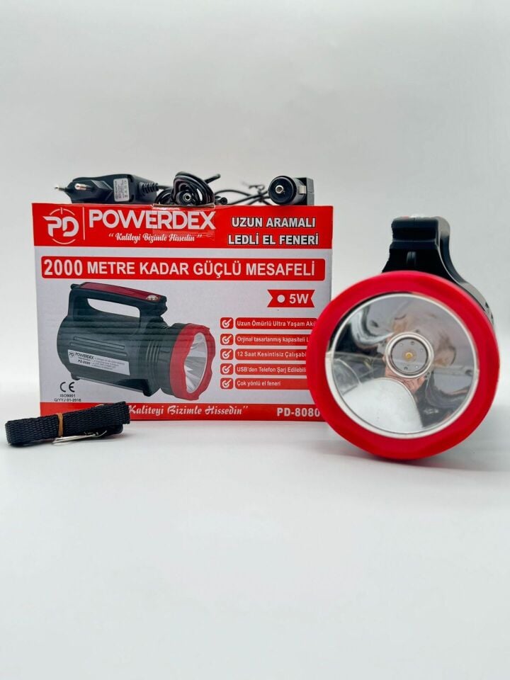 Powerdex PD-8080 Şarj Edilebilir Projektör El Feneri 2000 Metre Menzilli