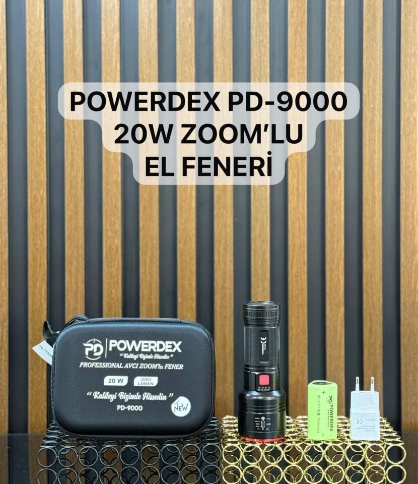Powerdex PD-9000 Profesyonel Şarjlı Avcı El Feneri 20W 2000 Lümen Zoomlu